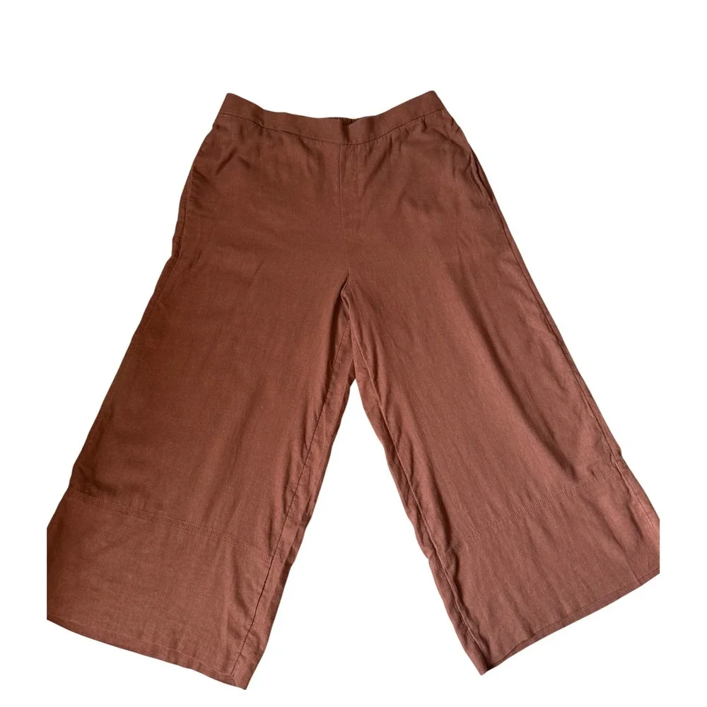 Banana Republic Pants WIDE LEG NEW LINEN BLEND CROPPED PULL ON Brown Large